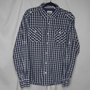 Paper Denim & Cloth Shirt Mens Plaid Roll Tab Sleeve Blue Large